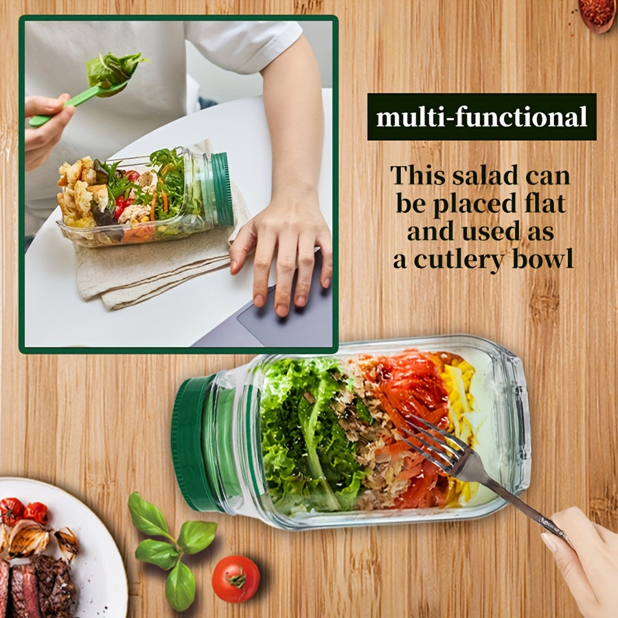 Side-Opening Salad Jar with Separate Dressing Compartment