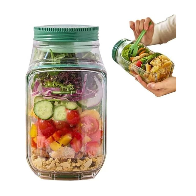 Side-Opening Salad Jar with Separate Dressing Compartment