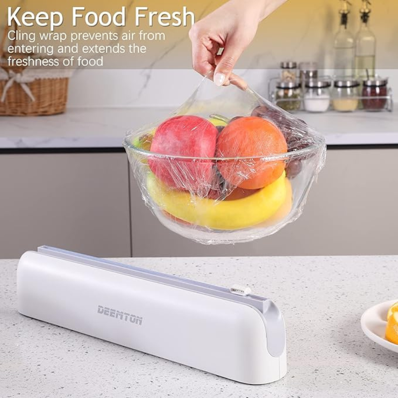 Plastic Wrap Dispenser with Cutter, Plastic Food Wrap Dispenser with Slide Cutter Refillable Cling Film Dispenser
