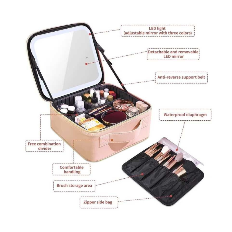 Smart Led Makeup Bag With Mirror Lights | Professional Cosmetic Case For Women