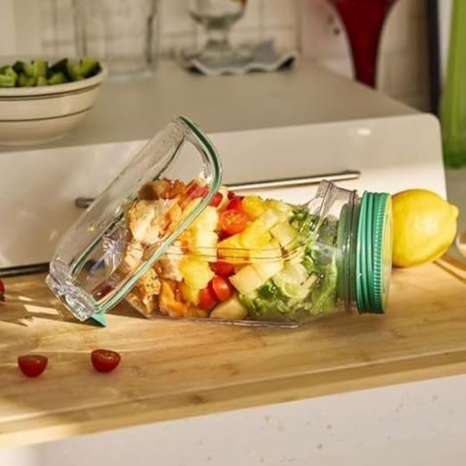 Side-Opening Salad Jar with Separate Dressing Compartment