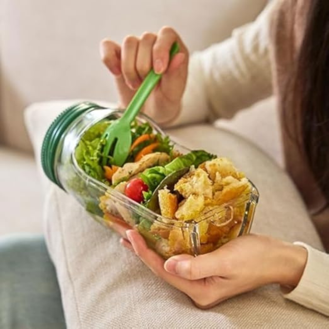 Side-Opening Salad Jar with Separate Dressing Compartment