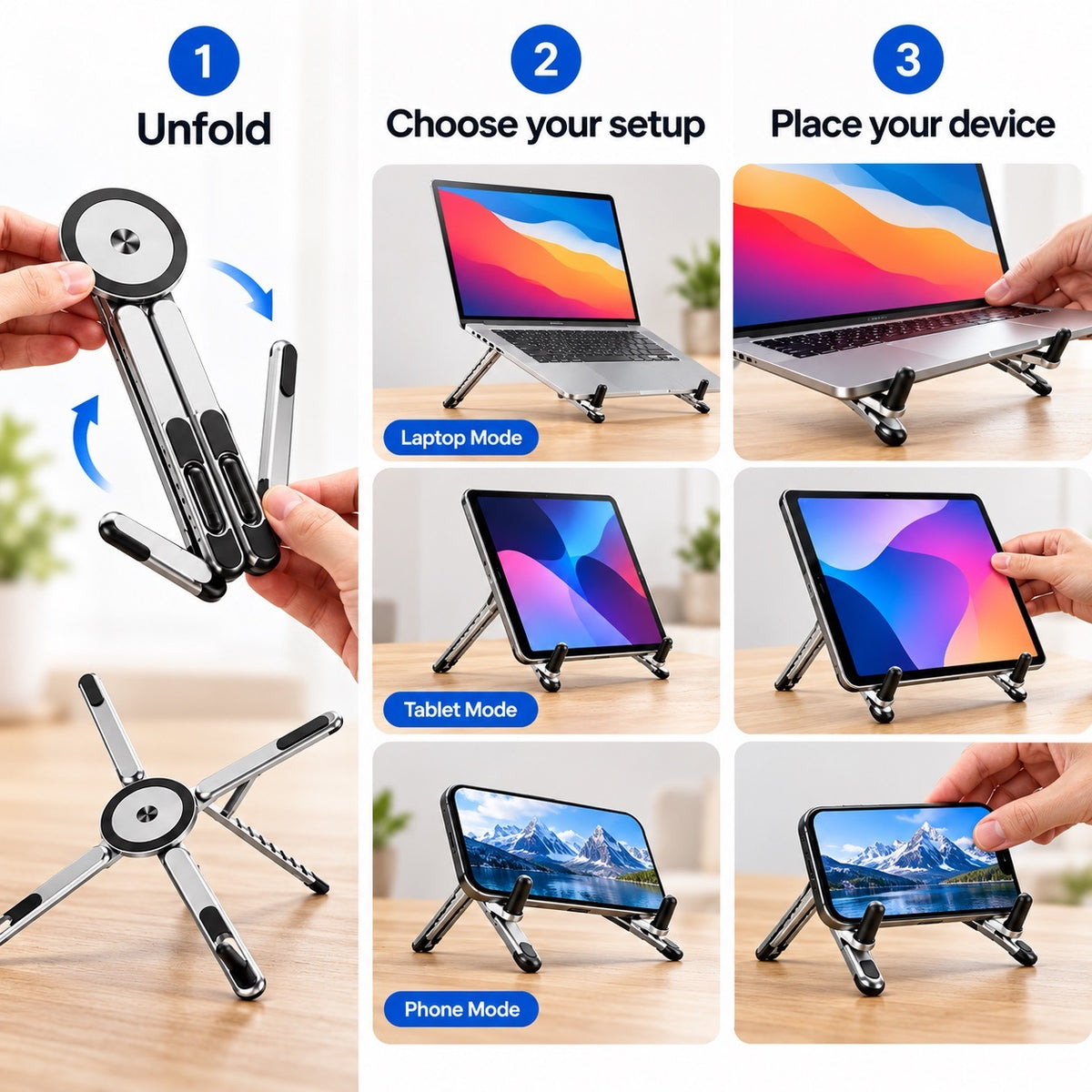 4-in-1 Foldable Laptop Stand & Magnetic Phone Holder