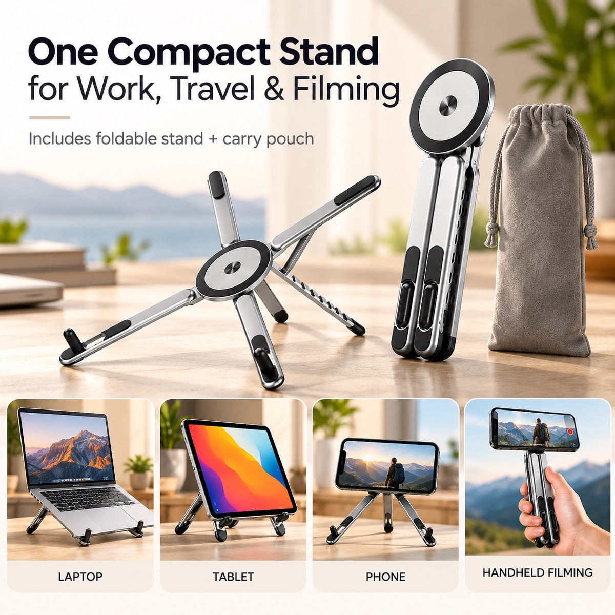 4-in-1 Foldable Laptop Stand & Magnetic Phone Holder