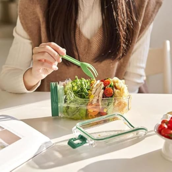 Side-Opening Salad Jar with Separate Dressing Compartment
