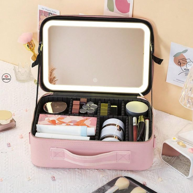 Smart Led Makeup Bag With Mirror Lights | Professional Cosmetic Case For Women