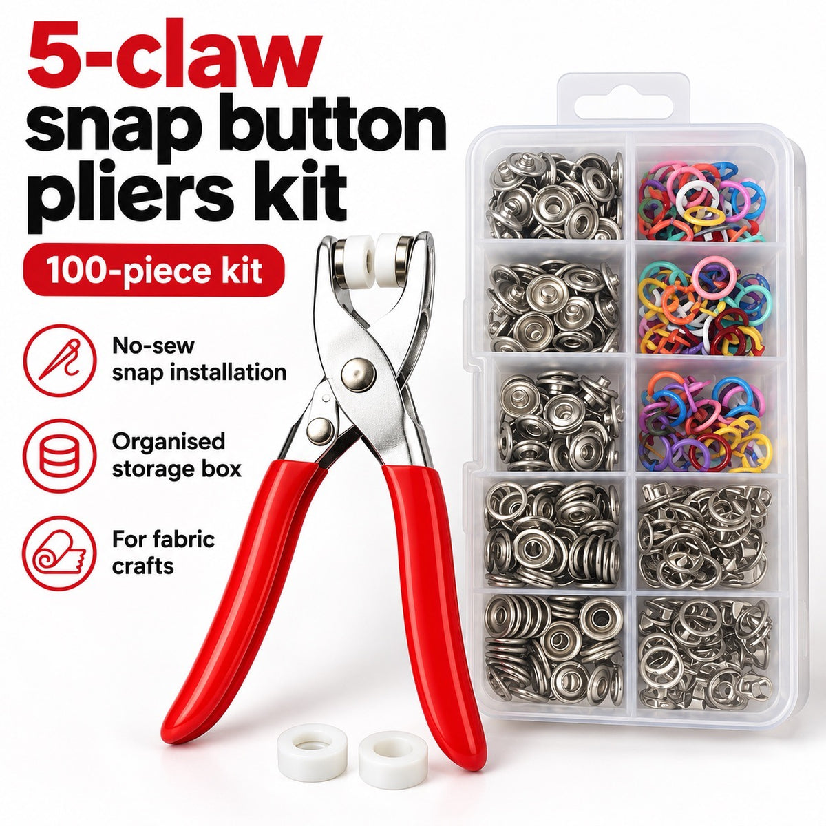 5-Claw Snap Button Pliers Kit for Clothing & Crafts
