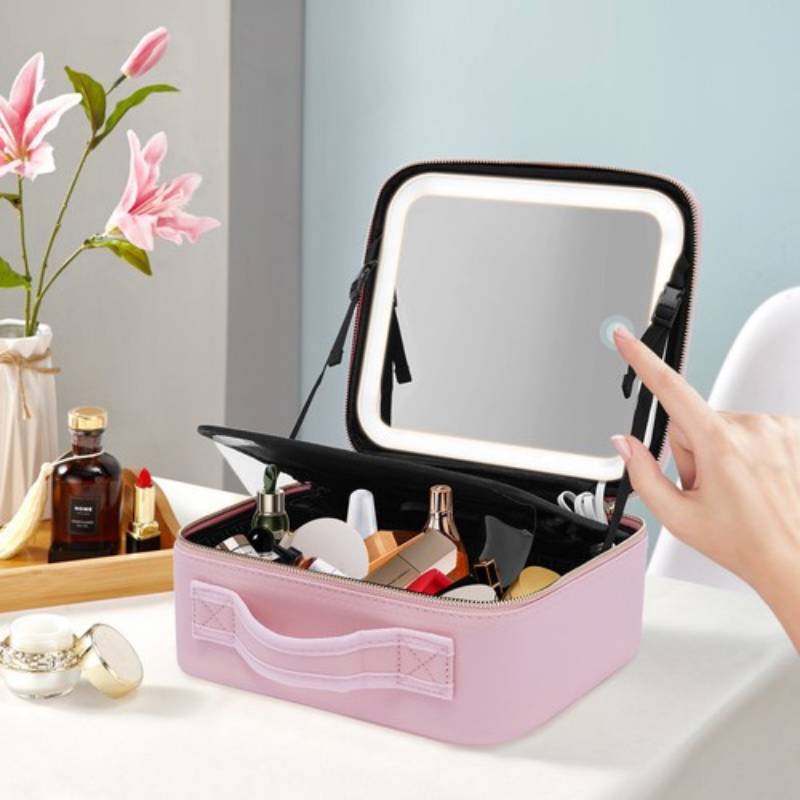 Smart Led Makeup Bag With Mirror Lights | Professional Cosmetic Case For Women