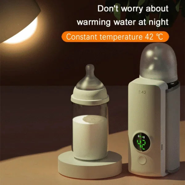 Portable Baby Milk Bottle Warmer with LCD Display, Rechargeable & Wireless