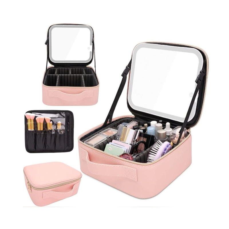 Smart Led Makeup Bag With Mirror Lights | Professional Cosmetic Case For Women