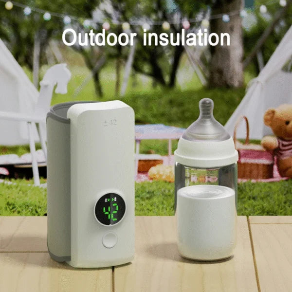 Portable Baby Milk Bottle Warmer with LCD Display, Rechargeable & Wireless