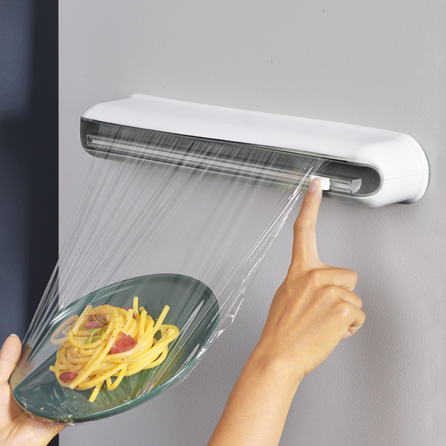 Plastic Wrap Dispenser with Cutter, Plastic Food Wrap Dispenser with Slide Cutter Refillable Cling Film Dispenser
