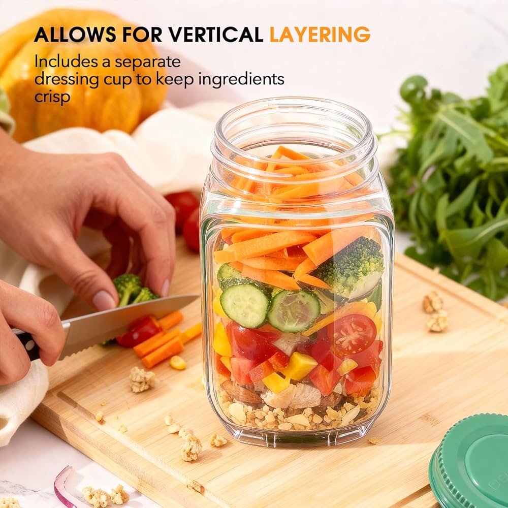 Side-Opening Salad Jar with Separate Dressing Compartment