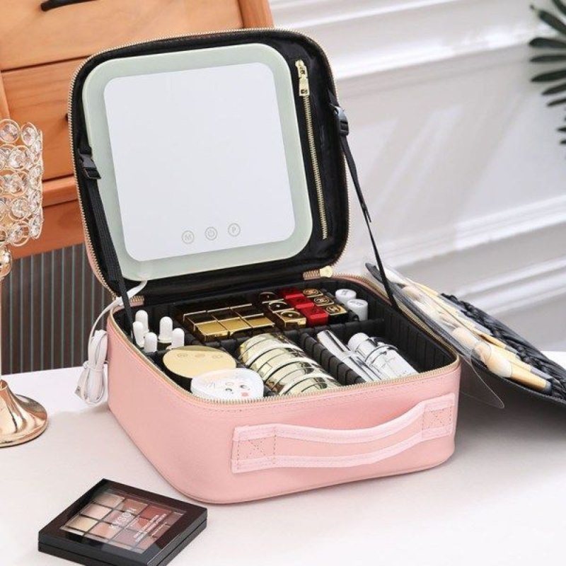Smart Led Makeup Bag With Mirror Lights | Professional Cosmetic Case For Women