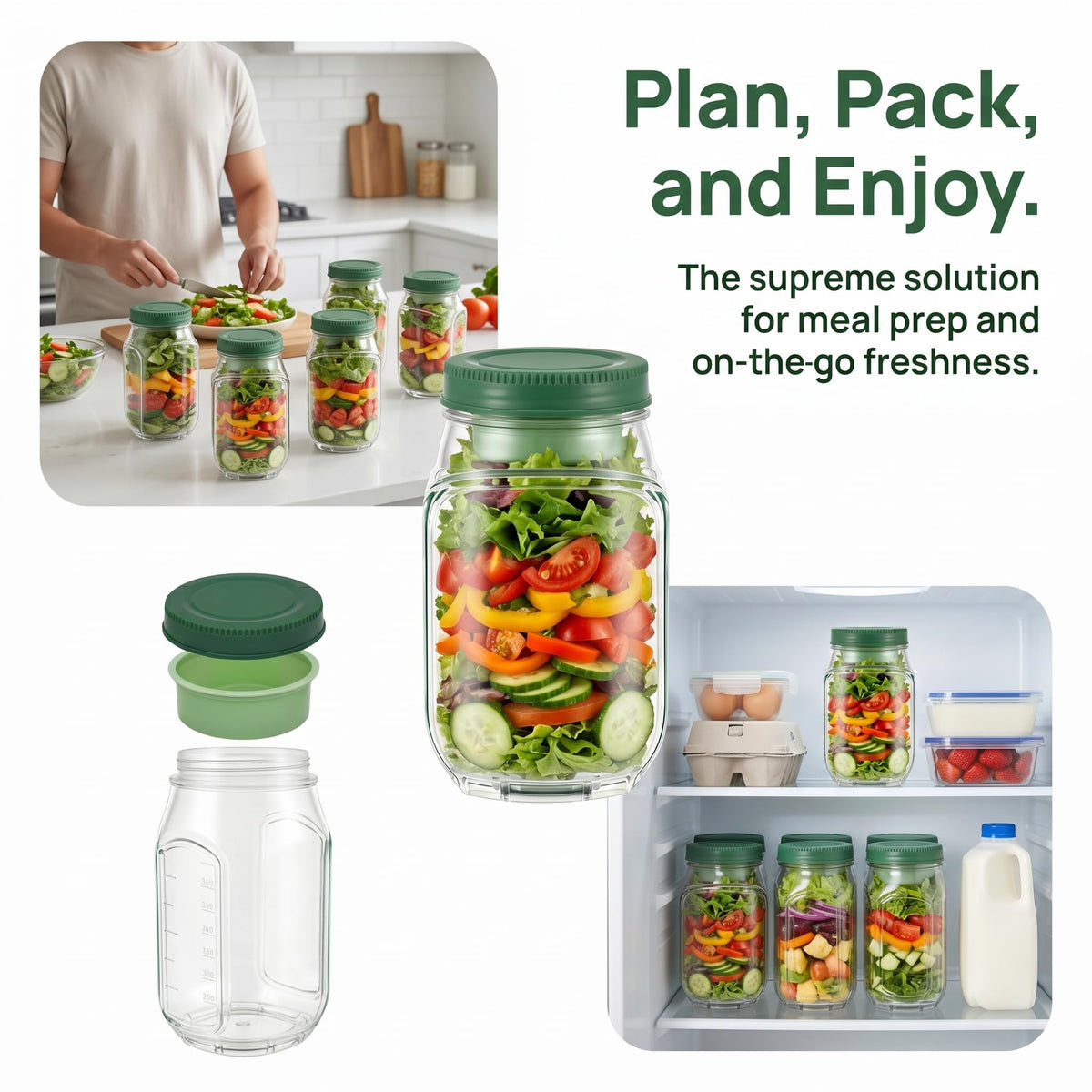 Side-Opening Salad Jar with Separate Dressing Compartment