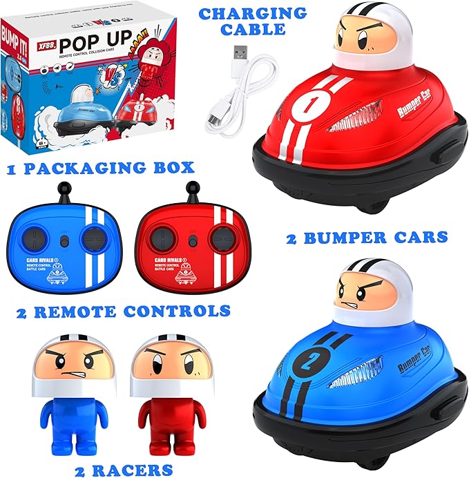 Set of 2 RC Bumper Cars,Remote Control Ejector Battle Bumper Cars with Light & Sound