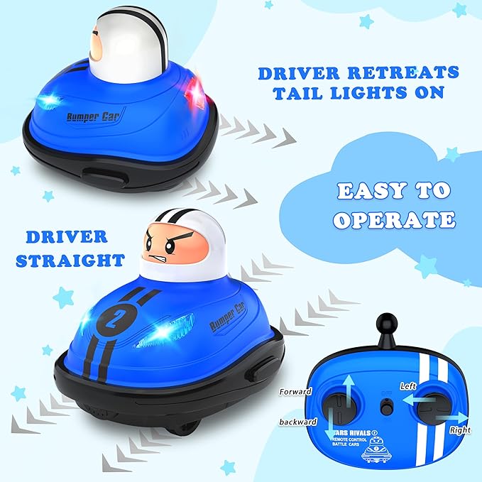 Set of 2 RC Bumper Cars,Remote Control Ejector Battle Bumper Cars with Light & Sound