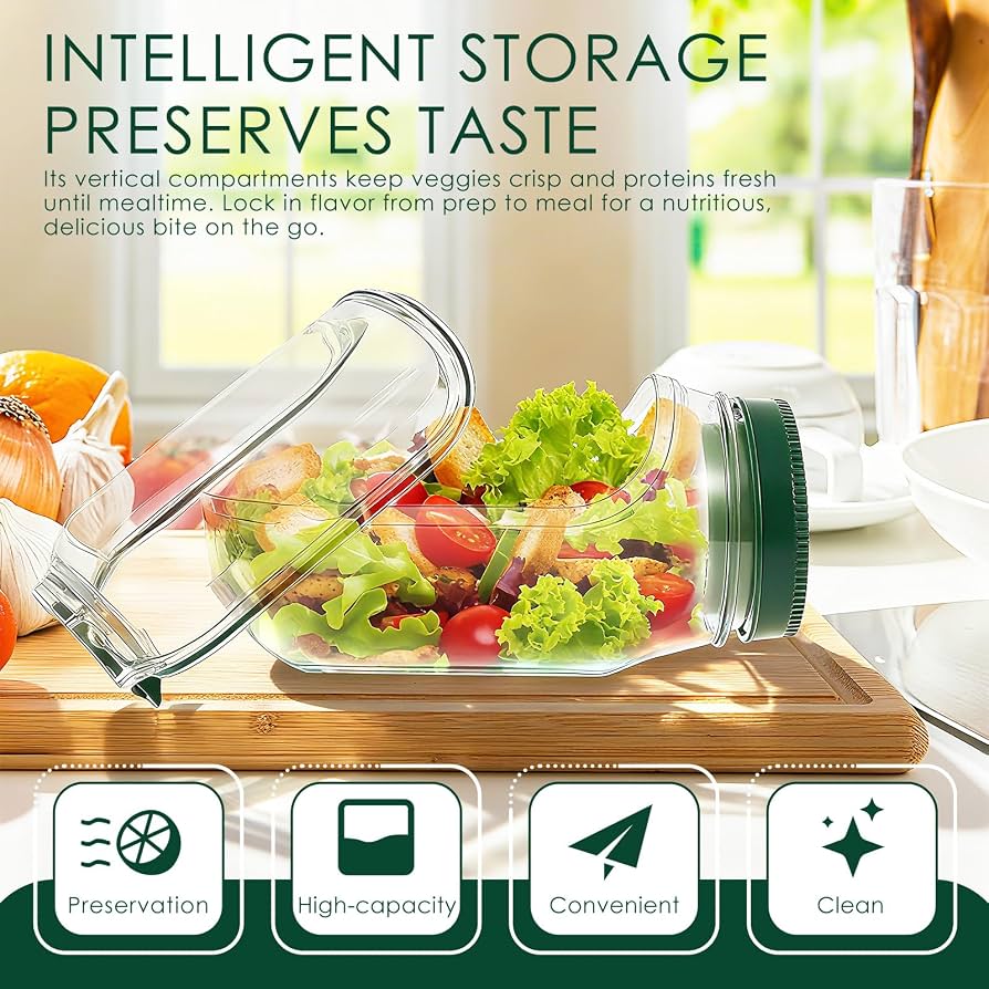 Side-Opening Salad Jar with Separate Dressing Compartment