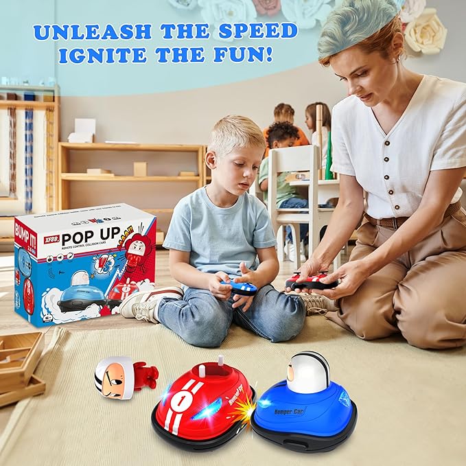 Set of 2 RC Bumper Cars,Remote Control Ejector Battle Bumper Cars with Light & Sound