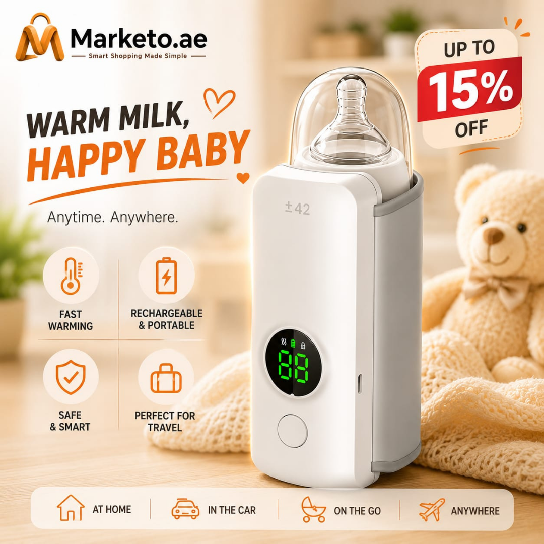 Portable Baby Milk Bottle Warmer with LCD Display, Rechargeable & Wireless