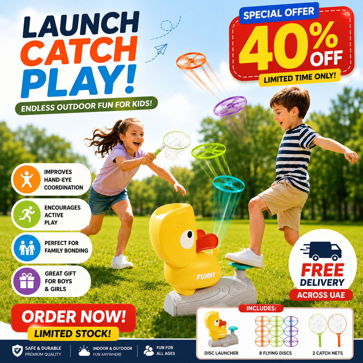 Flying Disc Launcher Toy, Flying Disc Launcher, Step-on Flying Saucer Launch Toy Set