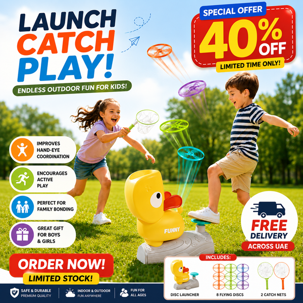 Step-On Flying Disc Launcher Toy with Catching Net
