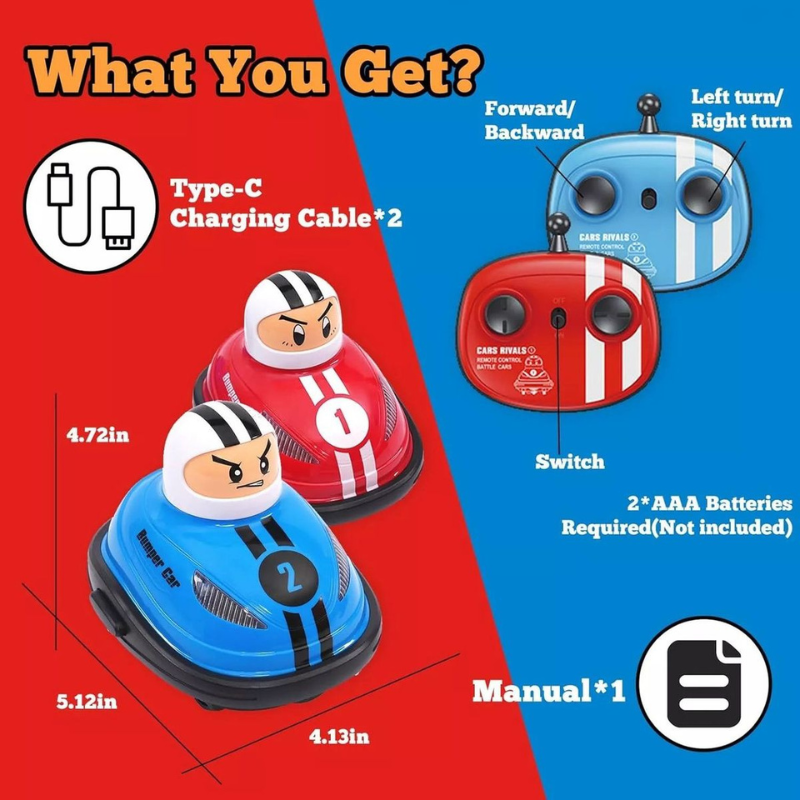Set of 2 RC Bumper Cars,Remote Control Ejector Battle Bumper Cars with Light & Sound