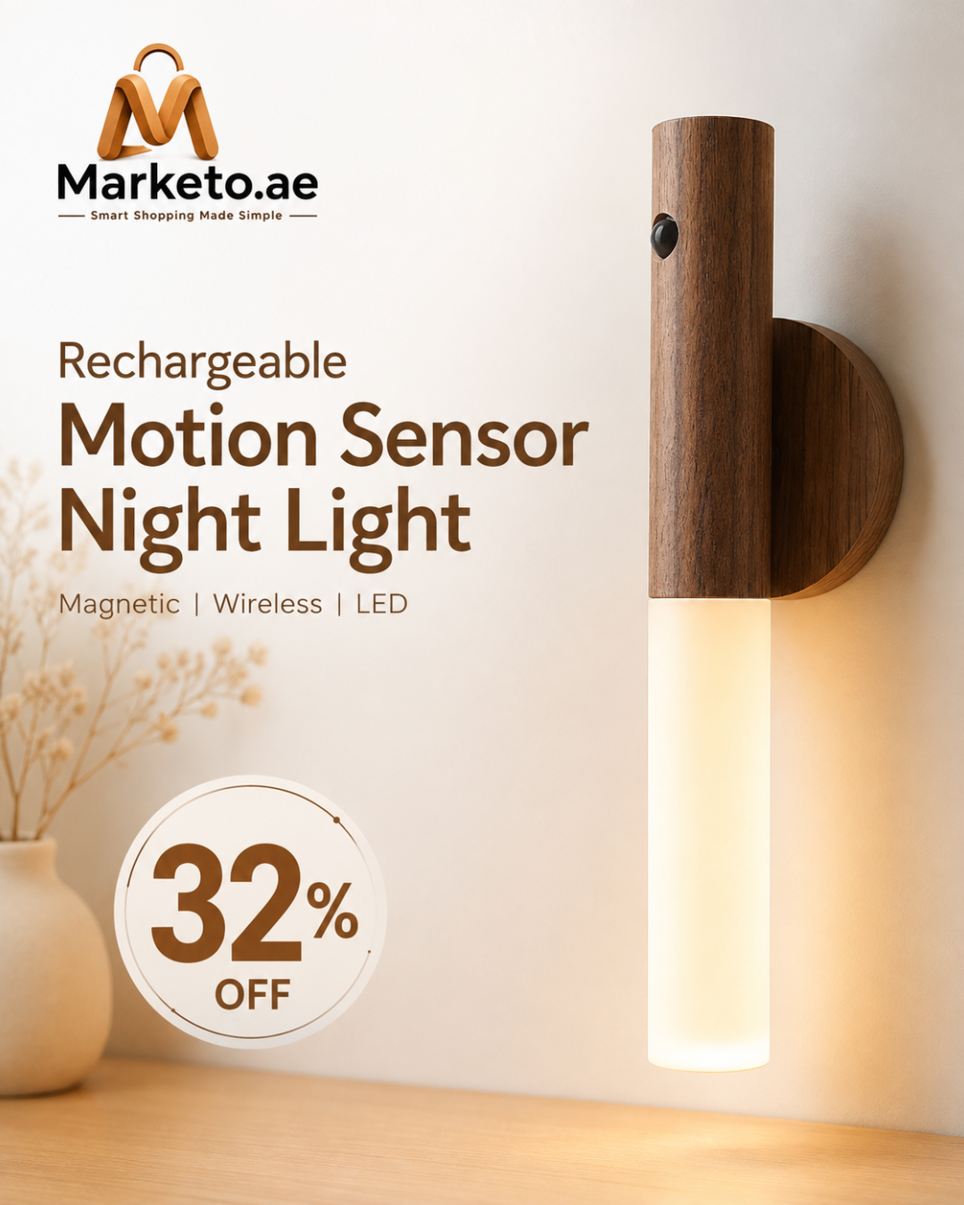 Rechargeable Motion Sensor Night Light | Magnetic LED Wall Sconce Wireless Motion