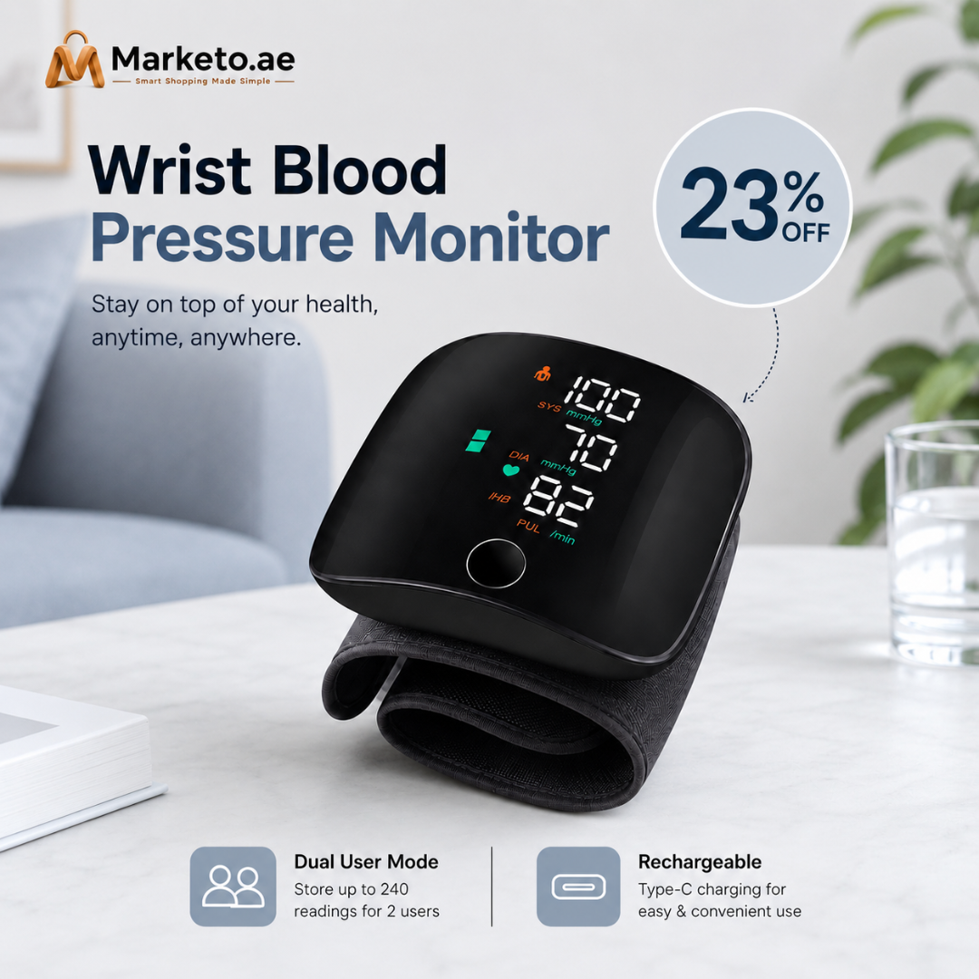 Wrist Blood Pressure Monitor Machine, Rechargeable with Adjustable Cuff