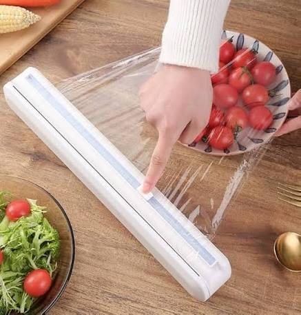 Plastic Wrap Dispenser with Cutter, Plastic Food Wrap Dispenser with Slide Cutter Refillable Cling Film Dispenser