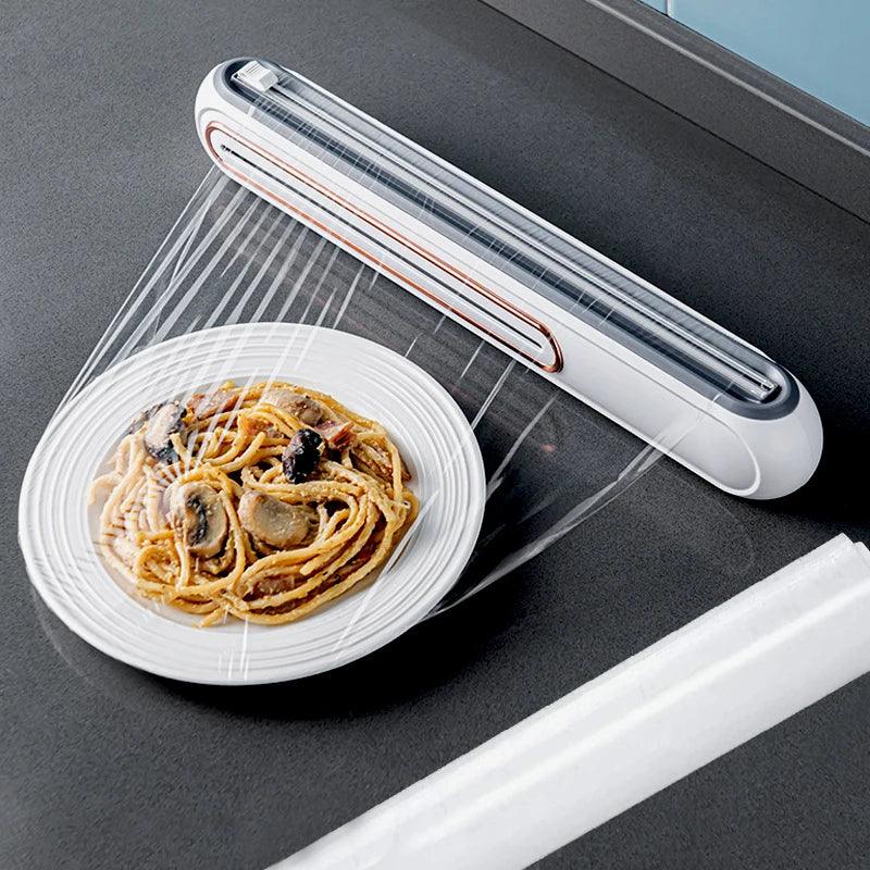 Plastic Wrap Dispenser with Cutter, Plastic Food Wrap Dispenser with Slide Cutter Refillable Cling Film Dispenser